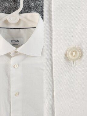 Eton Signature Twill 15.5 Cotton Convertible Cuff Contemporary White Solid Mens